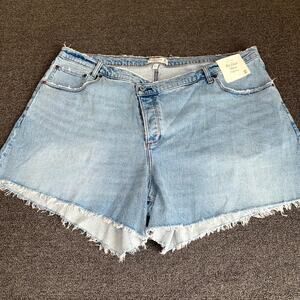 Abercrombie & Fitch The Dad Short Womens 36/22W Blue Denim High Rise Frayed Hem